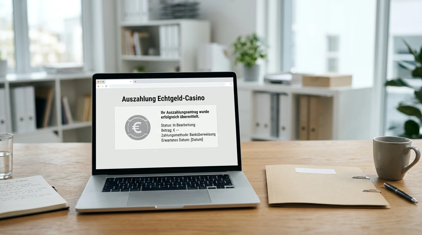 Neutrale Darstellung eines Auszahlungsantrags und einer Banküberweisung ohne Karten oder Banknoten