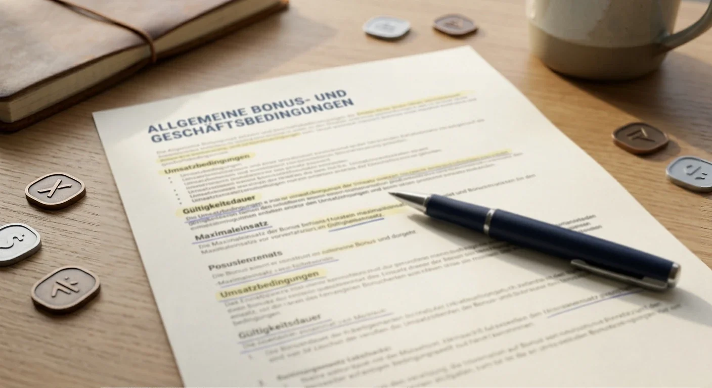 Neutrale Bonusbedingungen auf einem geöffneten Vertragsdokument