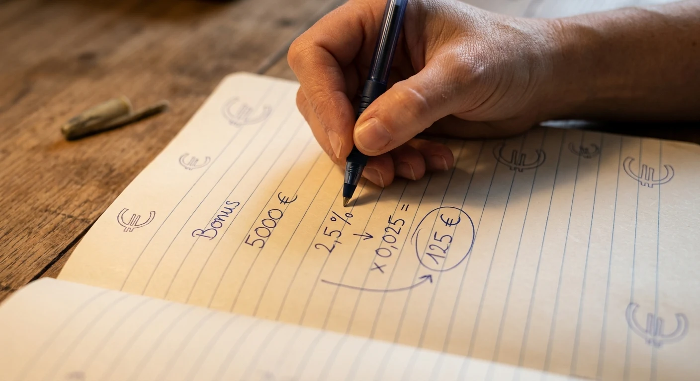 Handschriftliche Bonusrechnung mit kleinen Euro-Symbolen und neutralem Dokument