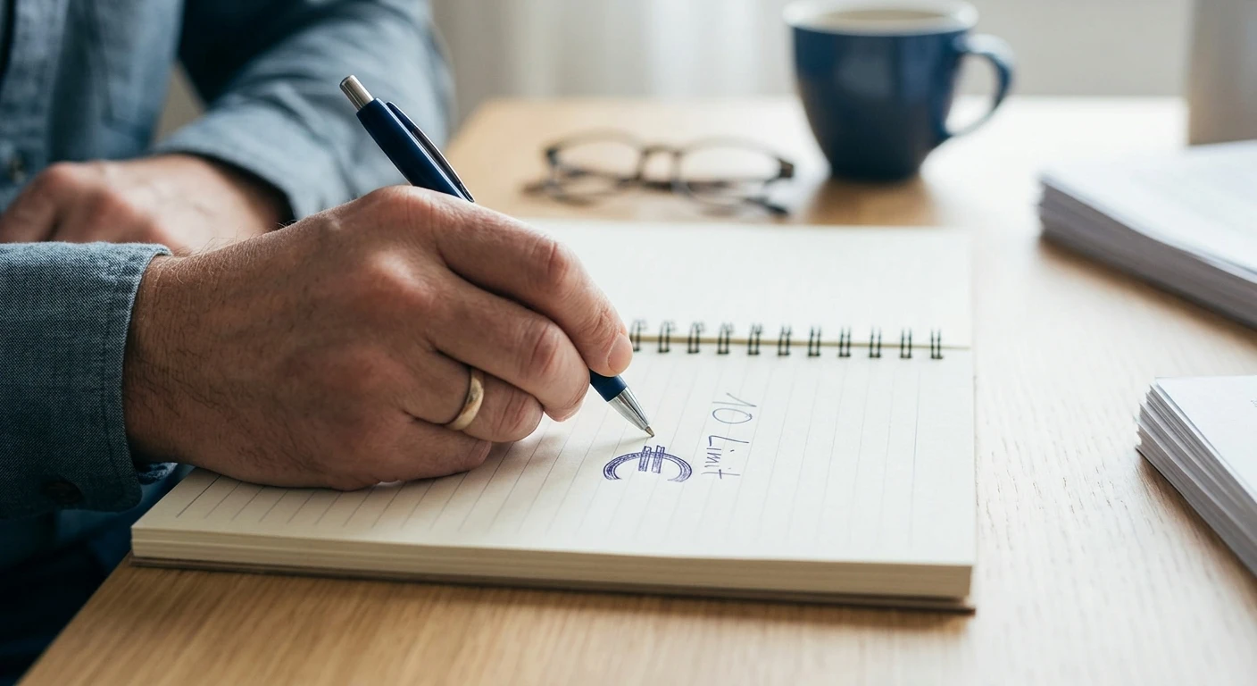 Handschriftliche Budgetplanung mit neutralem Eurozeichen und klarer Verlustgrenze