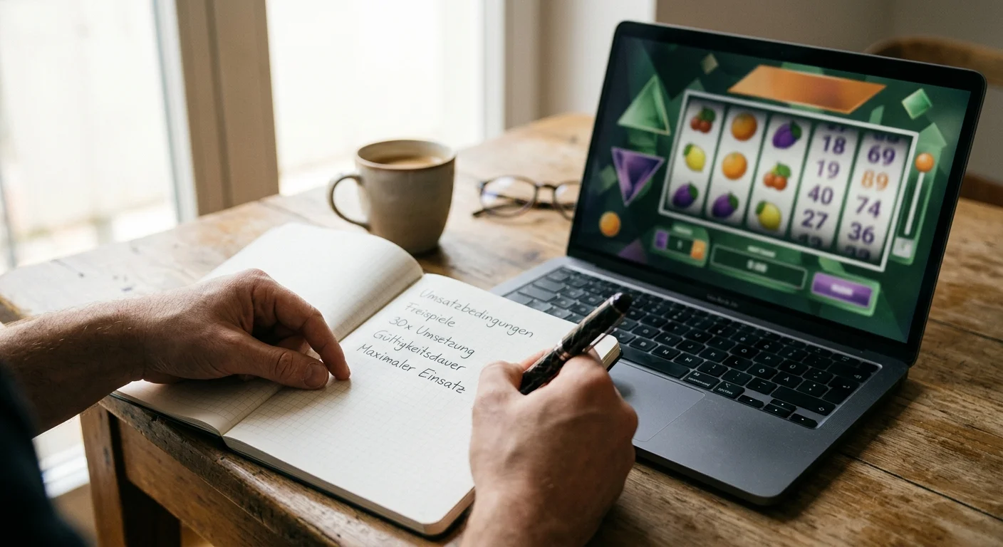 Notizblatt mit Umsatzbedingungen und Freispieleinsatz