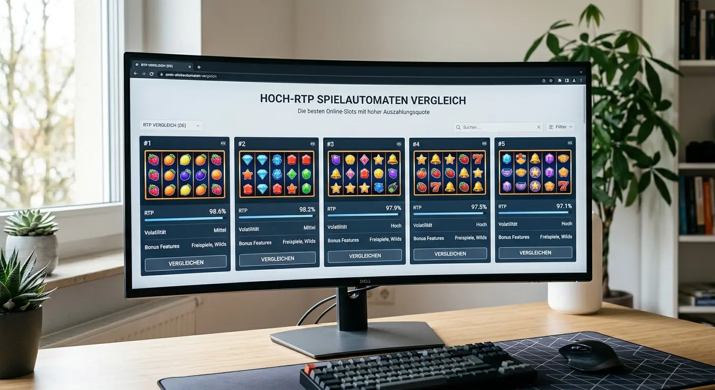 Neutrale Spielübersicht mit mehreren Walzen und RTP-Angaben ohne erkennbare Marken