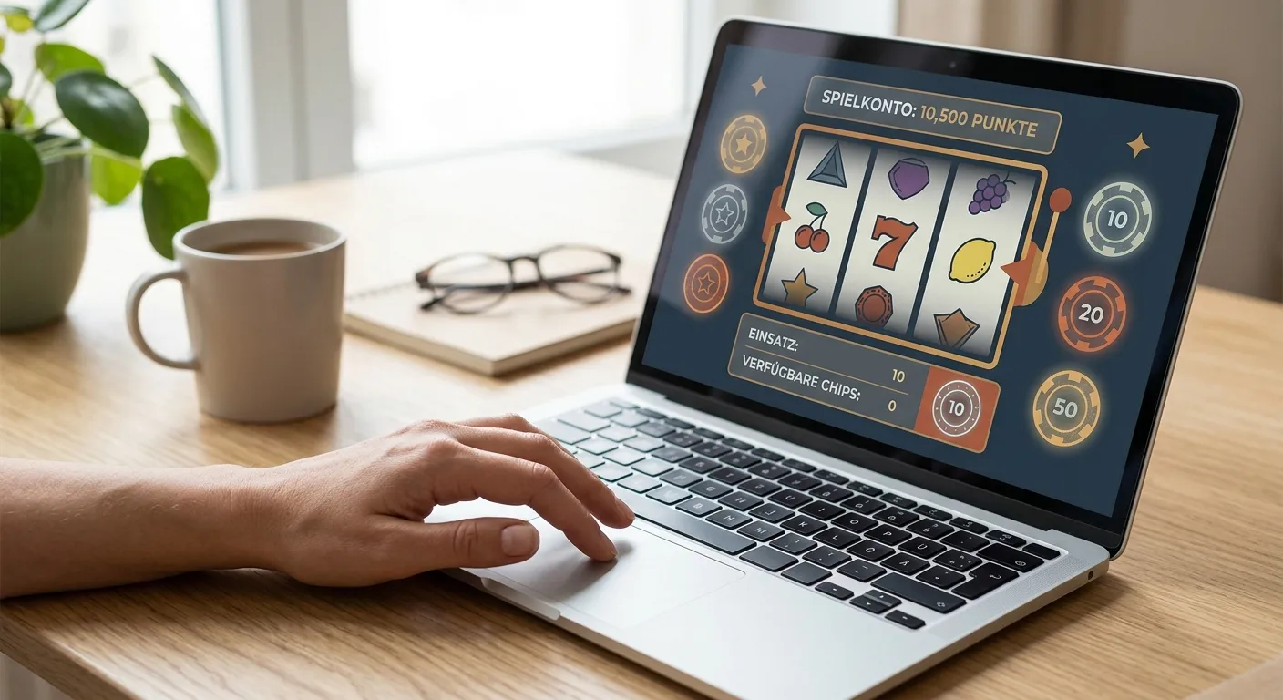 Neutrale Internetprogrammansicht mit virtuellen Chips und Spielautomaten
