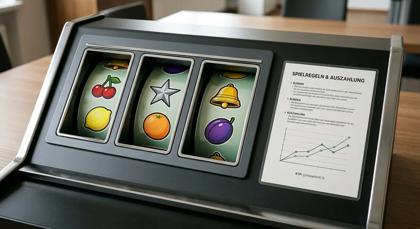Spielautomat mit neutralen Symbolen und übersichtlicher Regelanzeige