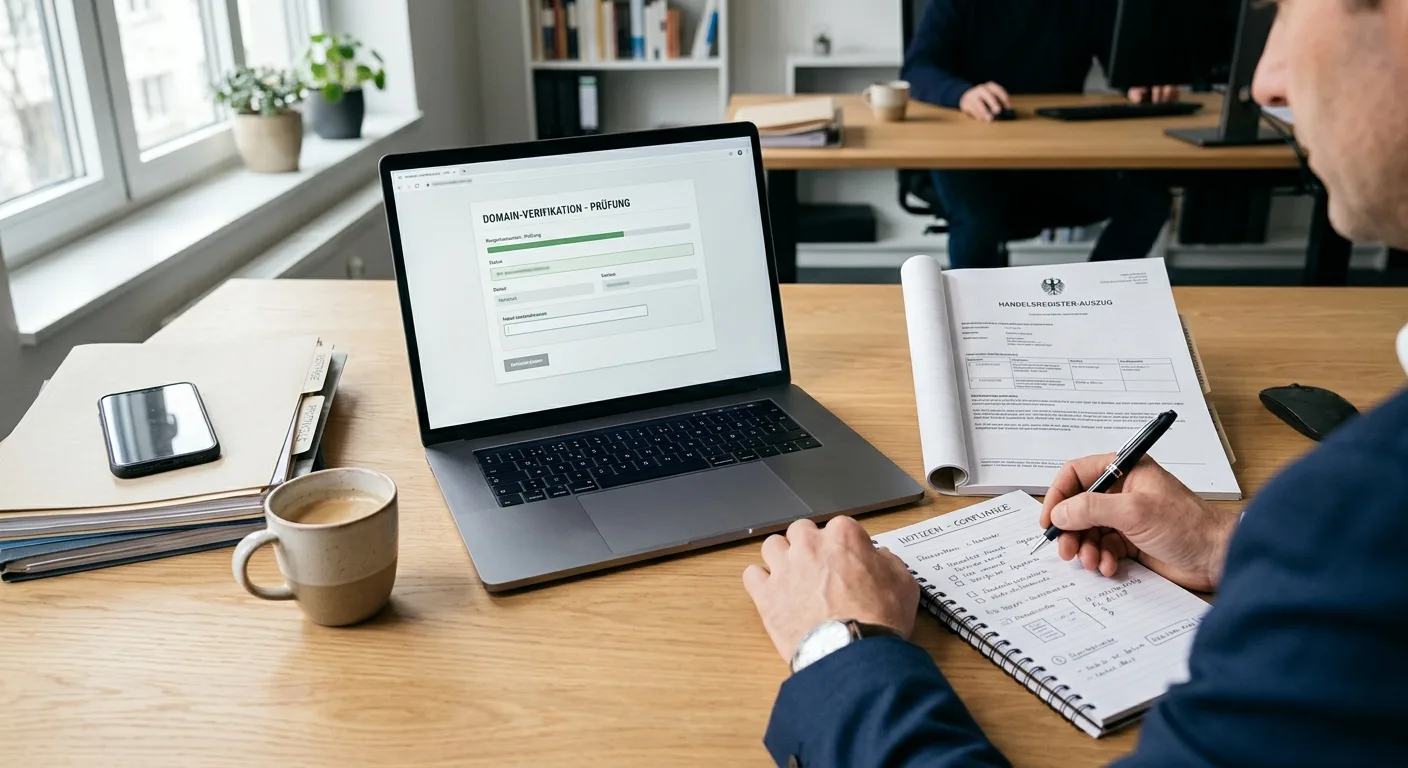 Registerprüfung von Betreibergesellschaft und Domain an einem neutralen Laptop