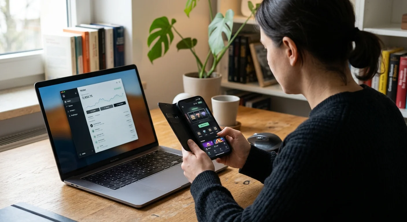 Smartphone und Laptop mit neutraler mobiler Geldbörse-Ansicht
