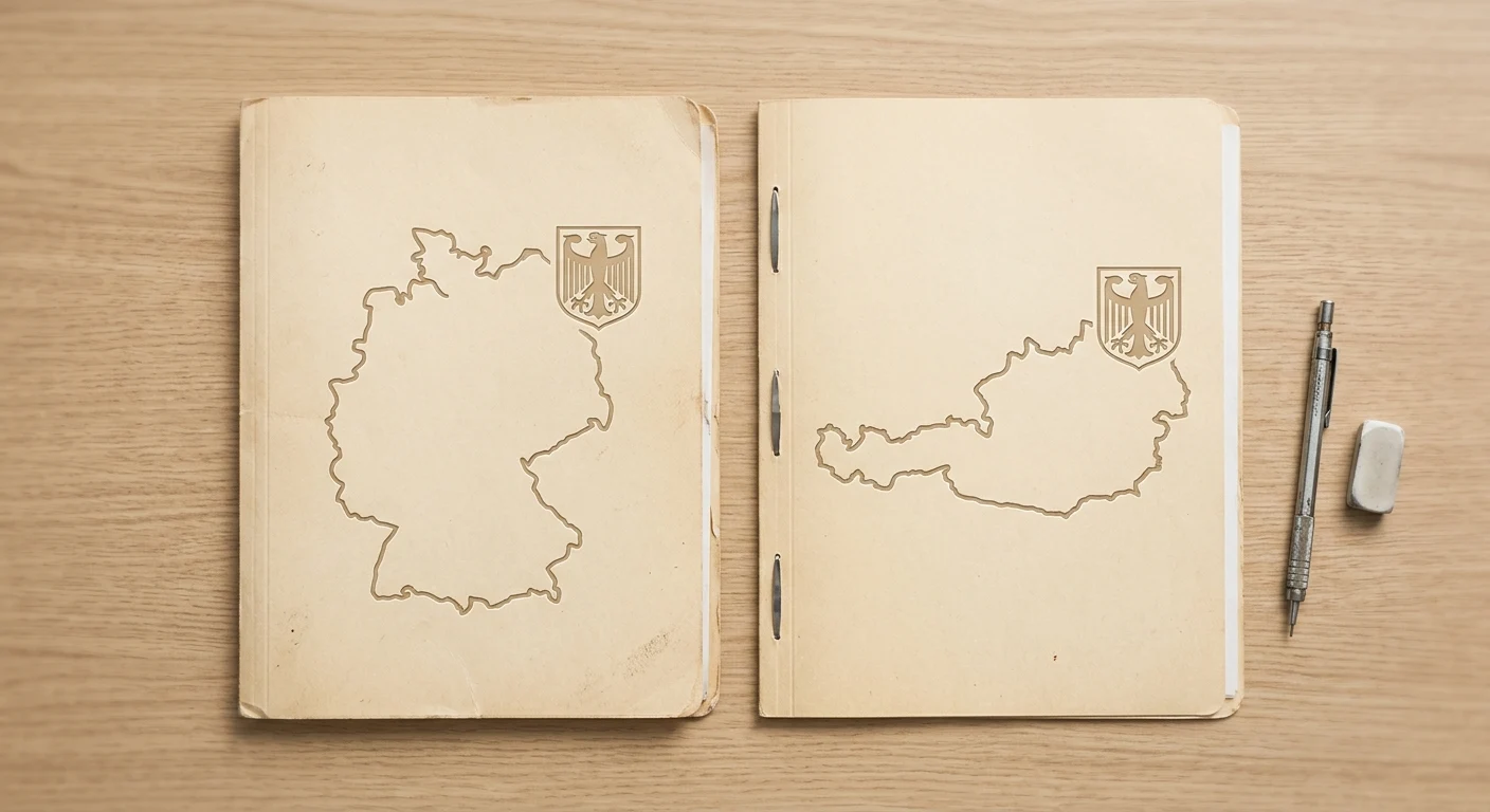 Vergleichende Übersicht mit Deutschland- und Österreich-Karte sowie neutralen Schutzsymbolen