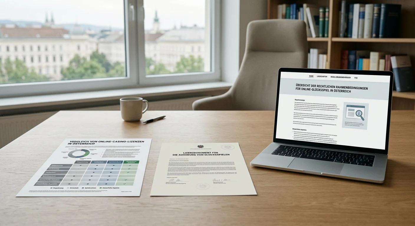 Neutrale Übersicht von Casino-Anbietern und Lizenzdokumenten ohne erkennbare Logos