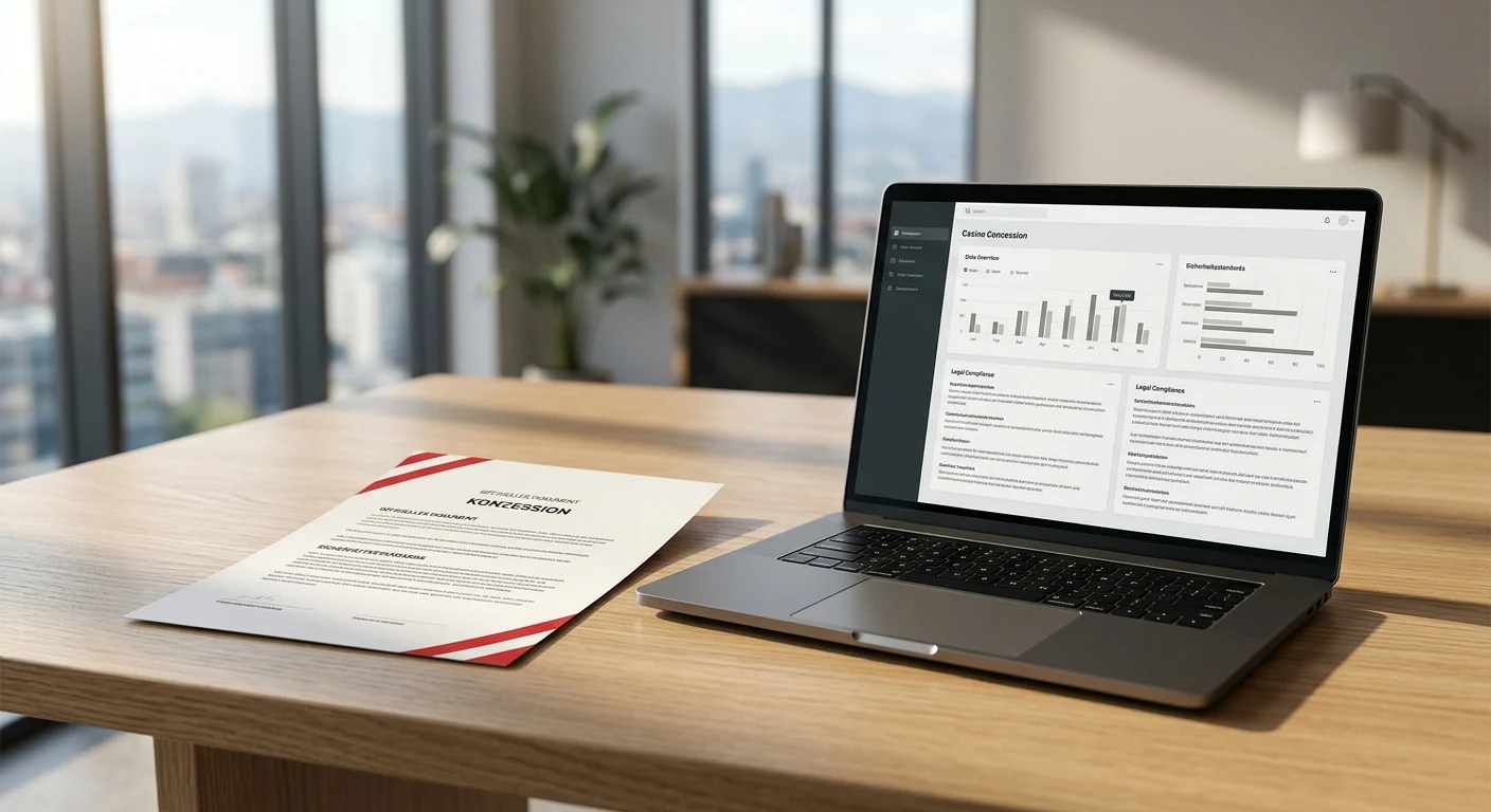 Neutrales Konzessionsdokument neben einem Laptop ohne Erkennungszeichen