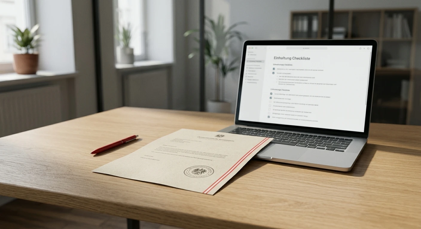 Neutrales österreichisches Konzessionsdokument neben einer digitalen Kassenprüfung