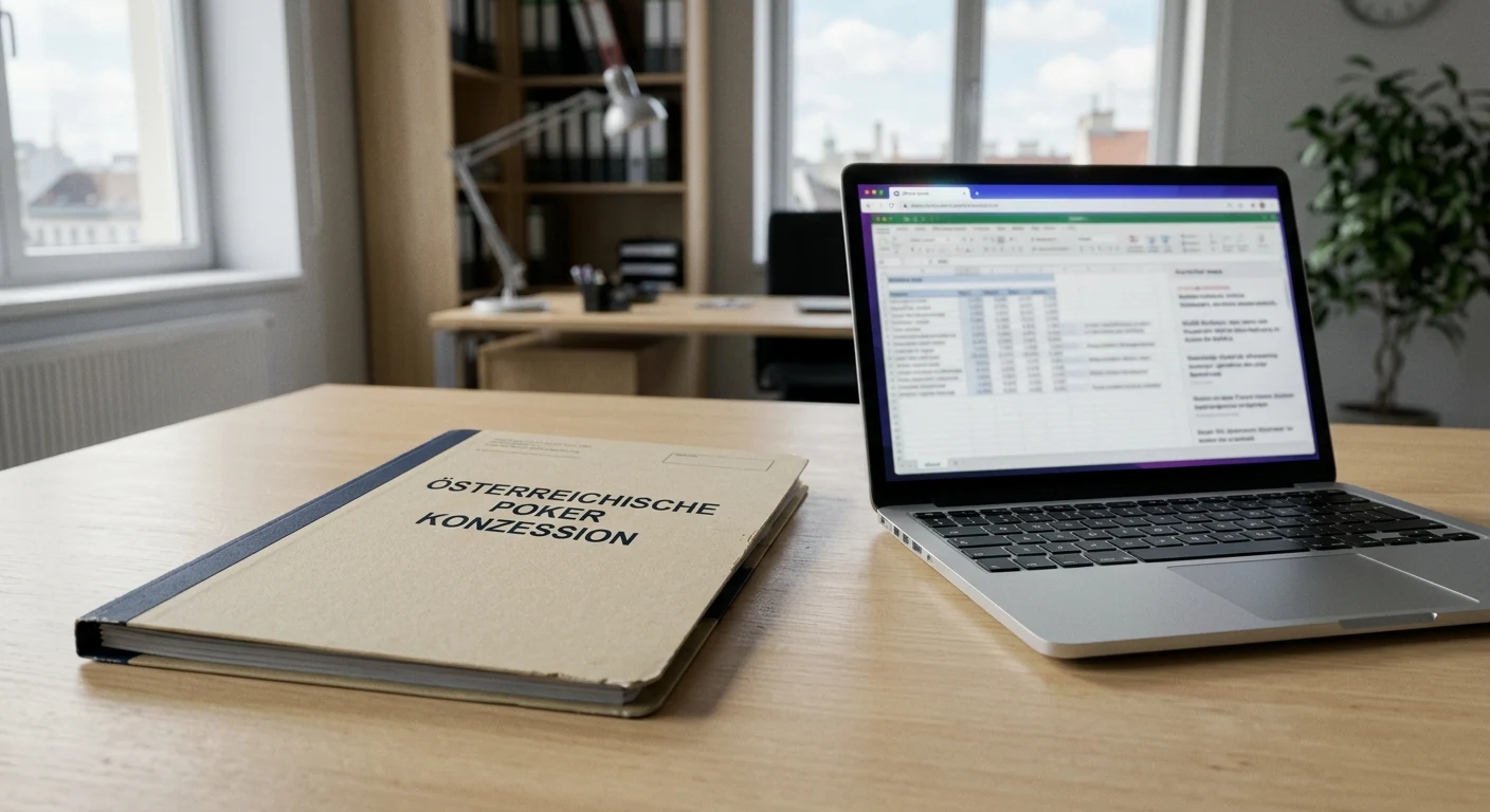 Neutrale Konzessionsunterlagen auf einem Schreibtisch neben Laptop