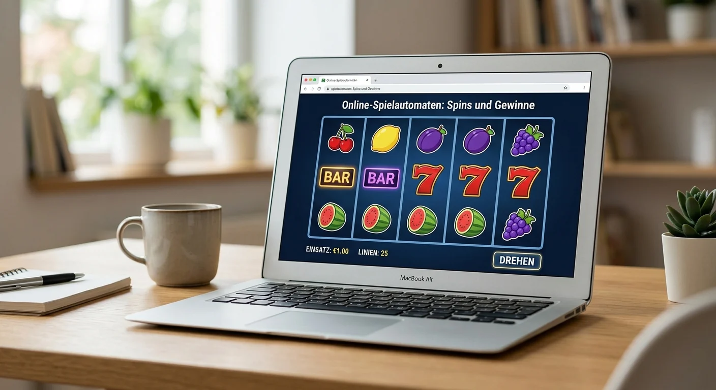 Neutrale Spielautomaten-Oberfläche ohne erkennbare Marke auf einem Laptop
