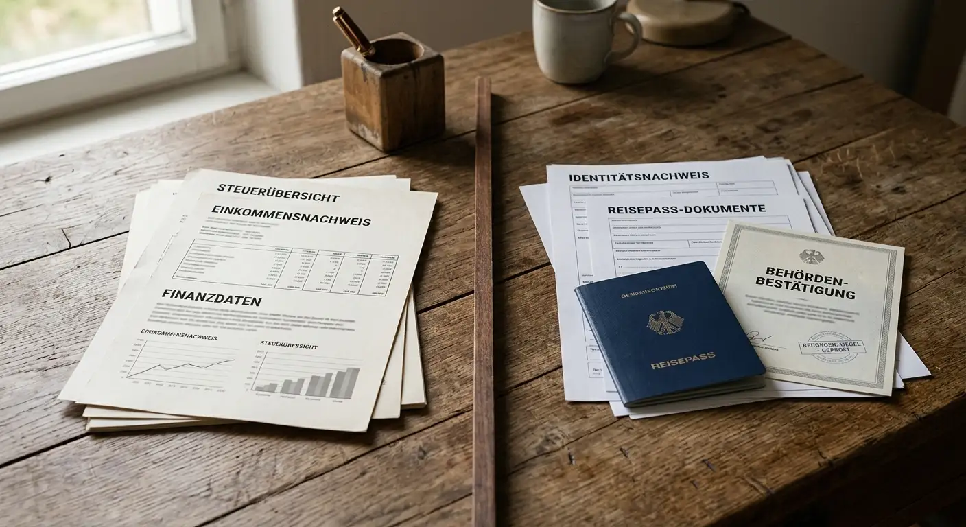 Schufa-Abfrage und Identitätsprüfung als getrennte Dokumente auf einem Schreibtisch