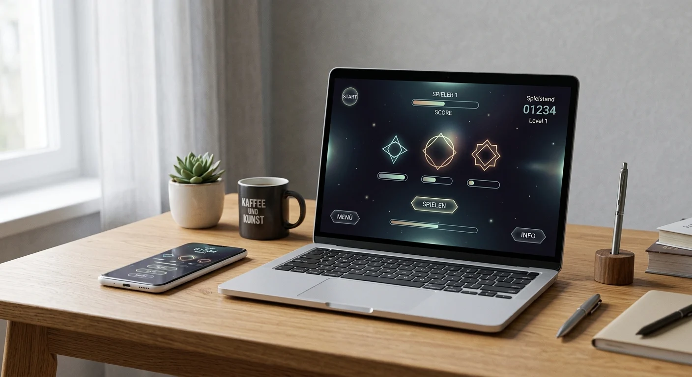 Laptop und Smartphone mit neutraler Probespiel-Spielansicht