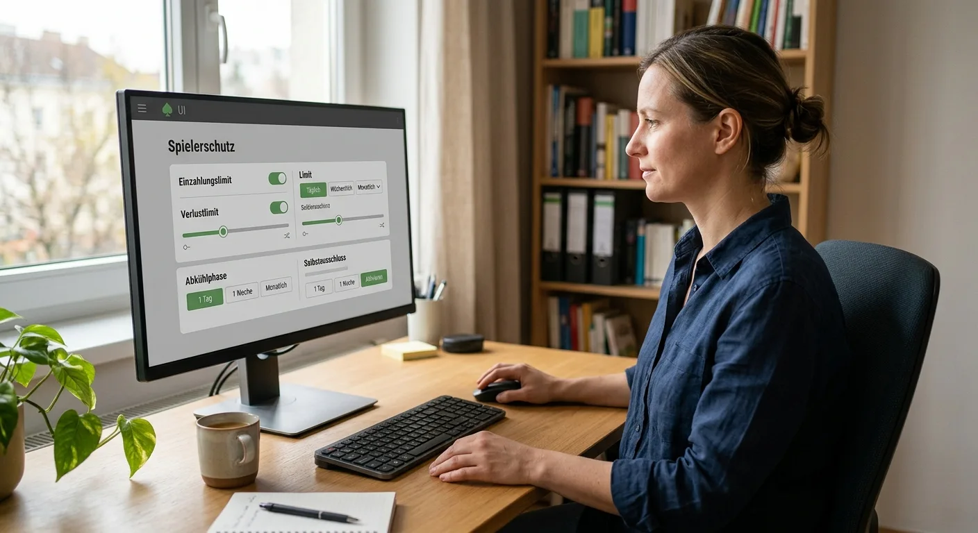 Laptop mit neutraler Pokeroberfläche und sichtbaren Schutz-Einstellungen
