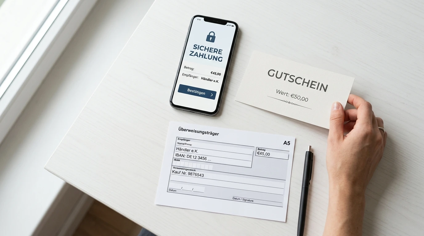 Banküberweisung, elektronische Geldbörse und Guthabenkarte als neutrale Zahlungssymbole